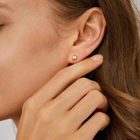 14K Gold Filled Triangle Cubic Zirconia Stud Earrings for Women, Hypoallergenic - Picture 2 of 6